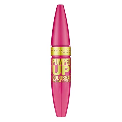 Maybelline New York Volum' Express Pumped Up Colossal Mascara, Washable Formula Infused with Collagen for Up To 16x Lash Volume, Glam Black, 1 Count