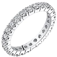 PEORA Solid 14K White Gold 1 Carat Lab Grown Diamond Eternity Ring for Women, Round Brilliant Cut, E-F Color, Wedding Anniversary 2mm Band, Sizes 4 to 9