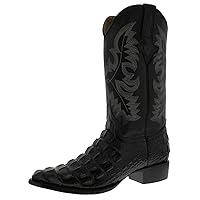 El Presidente Mens Western Cowboy Boots Black Leather Alligator Back Pattern J Toe