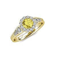 Round Lab Created Yellow Sapphire Natural Diamond 1 2/5 ctw Cupcake Women Halo Engagement Ring 14K Yellow Gold
