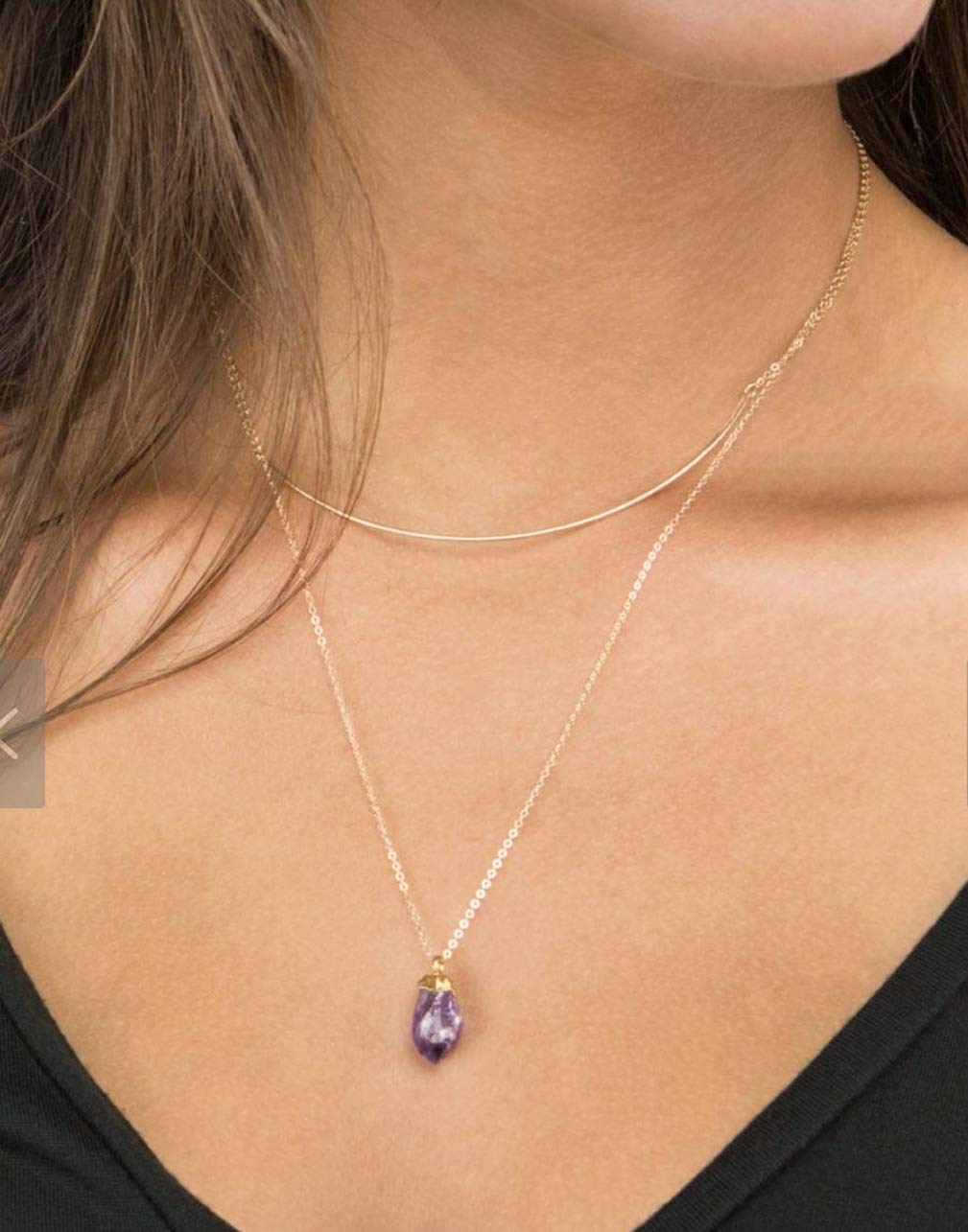 Adabele 1pc Authentic Sterling Silver Small Tiny Raw Amethyst Citrine Gemstone Necklace 18 inch Healing Crystal Chakras Stone Hypoallergenic Nickel Free Women Girl Birthday Gift