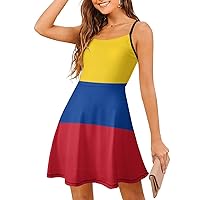 Colombian Flag Sling Dress Fashion Swing Mini Sundress Tank T Shirt Dresses for Women L