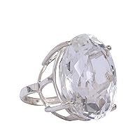 REAL-GEMS Man Made White Topaz 96 Carat Solid 925 Silver Oval Cut Ring for Birthday Beautiful Birthday Gifts for Someone Special