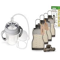 haakaa Supplemental Nursing System Nutrition Feeding Bottle Combo&Milk Storage Bag Set-Breastfeeding Essential-BPA Free|Reusable Milk Collector Freezer Bag for Breastfeeding Mom