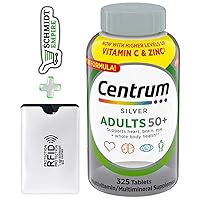 Centrum Silver Multivitamin for Adults 50 Plus Multivitamin Multimineral Supplement, Vitamin D3, Gluten Free - 325 Tablets + 1 Card Protector SchmiidtEmpire + Sticker (Silver Adults - Pack of 1)