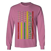 VICES AND VIRTUES African American Afro Black History Independence Juneteenth American Flag Melanin Men's Long Sleeve t Shirt (Pink X-Large)