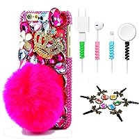 STENES Bling Case Compatible iPhone 11 - Stylish - 3D Handmade [Sparkle Series] Crown Rabbit Tail Villus Flowers Design Cover with Cable Protector [4 Pack] - Red