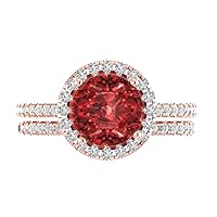 2.66 carat Round Shape Halo Solitaire Natural Garnet Engagement Wedding Anniversary Bridal Ring band set 14k Rose Gold