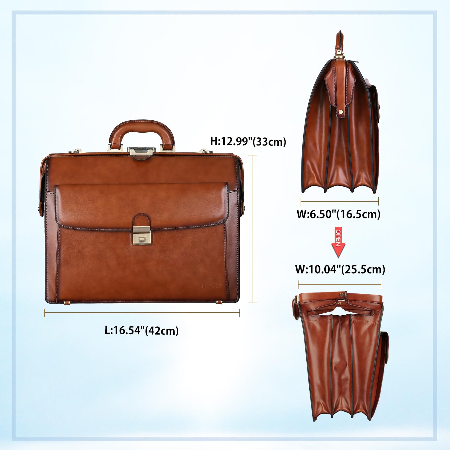 Banuce Leather Briefcase for Men with Lock Lawyer Attache Case Hard 15.6 Laptop Attorney Litigator Bag Doctor Style Bag