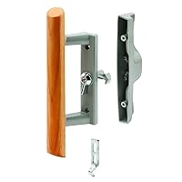 Prime-Line C 1018 3-15/16 In. Hole Center, Gray Diecast, Sliding Patio Door Handle with Wood Handle (Single Pack)