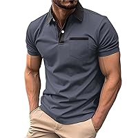Mens Lightweight Golf Shirts with Pocket Button Down Short Sleeve Summer Casual Polos for Men Slim Fit Stretch Lapel Shirts