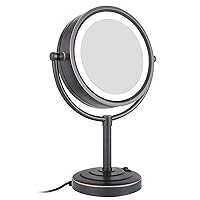 8.5 Inch Tabletop LED Lighted Makeup Mirror with 10x Magnification Double Sided Vanity Mirror Plug Power Oil-Rubbed Bronze M2208DO(8.5in,10x)
