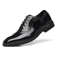 Men's Oxfords Faux Patent Leather Tuxedo Brogue Derby Dress Shoes Classic Lace-up Formal Casual Loafers