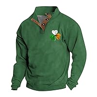 Sweatshirts Mens St Patricks Day Sweatshirt Shamrock Flag Print Stand Collar Long/Short Sleeve Shirt Pullover Clothes