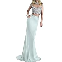 Sexy Sheathly Shinning Luxury Beaded Pearls Two Pieces Long Evening Dresses
