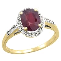10K Yellow Gold Diamond Natural Enhanced Ruby Ring Oval 8x6mm, Size 7.5
