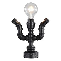 Vintage Industrial Table Lamp Lampshade Ring, Steampunk Lamp Water Pipe Edison Desk Lamp with Switch Plug, Retro Indoor Lights Bedside Living Bedroom Home Office Decor (Black)