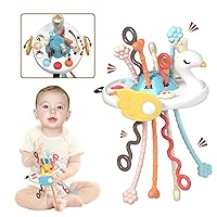 OctoberLuv Baby Sensory Montessori Toy,Silicone Pull String Activity Toy,Cute Swan Sensory Learning Toy w/ Sliding Balls & Block,Fine Motor Skills Travel Toys Educational Playset for Infant Baby 6m+