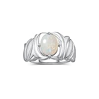 Solitaire 9X7MM Oval Gemstone Ring with Satin Finish Band Sterling Silver Birthstone Rings Size 5-13