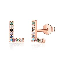 Initial Stud Earrings for Girls Women, Hypoallergenic 925 Sterling Silver Post Rainbow Cubic Zirconia Gold Plated 26 Initial Earrings for Girls Women Jewelry Gifts