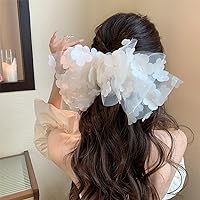 Extra Large Hair Bows for Women Wedding Hair Clips for Brides Bridesmaids White Fairy Hair Bow Accessories Clip Big Bow Barrettes for Women Girls Ponytail Bow Knot Decor Hair Clips for Prom Party