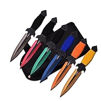 PP-081-6M Throwing Knife Set with Six Knives, Multicolored Blades, Cord-Wrapped Handles, 6.5-Inch Overall