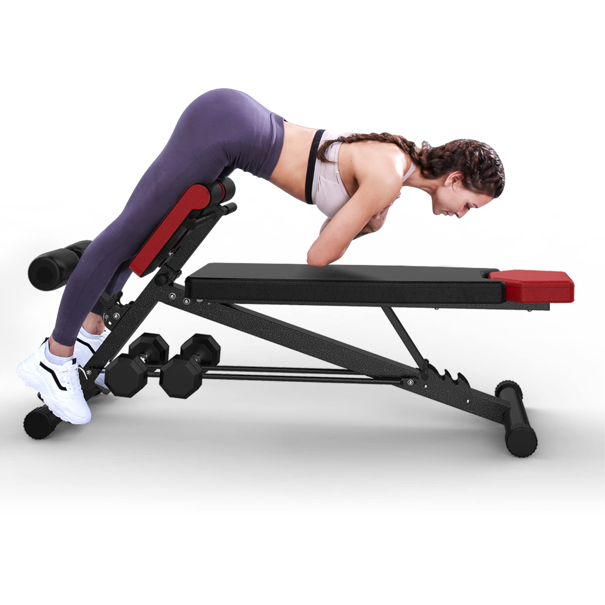 FINER FORM Multi-Functional Adjustable Weight Bench for Total Body Workout – Hyper Back Extension, Roman Chair, Adjustable Ab Sit up Bench, Decline Bench, Flat Bench. Great Ab Workout Equipment