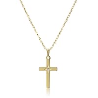 Amazon Essentials womens 14k Yellow Gold Solid Diamond-Accented Cross Pendant Necklace, 18
