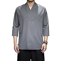 Men's V-Neck T Shirt Solid Linen Short Sleeve Tee Top Casual Loose Slim Fit Comfortable T-Shirt