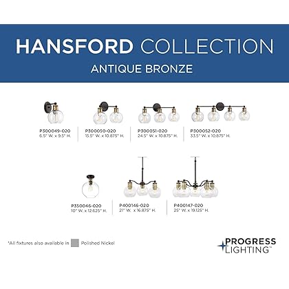 Hansford Collection 3-Light Clear Glass Coastal Bath Vanity Light Antique Bronze