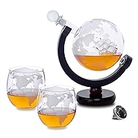 Whiskey Decanter Globe Set with 2 Etched Whisky Glasses - Globe Decanter Suitable for Liquor, Scotch, Bourbon, Brandy, Vodka XJQ12