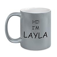 Layla Silver Mug - Name on 11oz Metallic Silver Grey Mug - Persona Gift