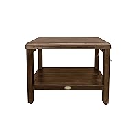 DecoTeak Teak Wood Shower Bench Natural Wood Seat Shower stool with Shelf Eleganto Armless Shower Bench for Indoors and Outdoors - 24 inches Length