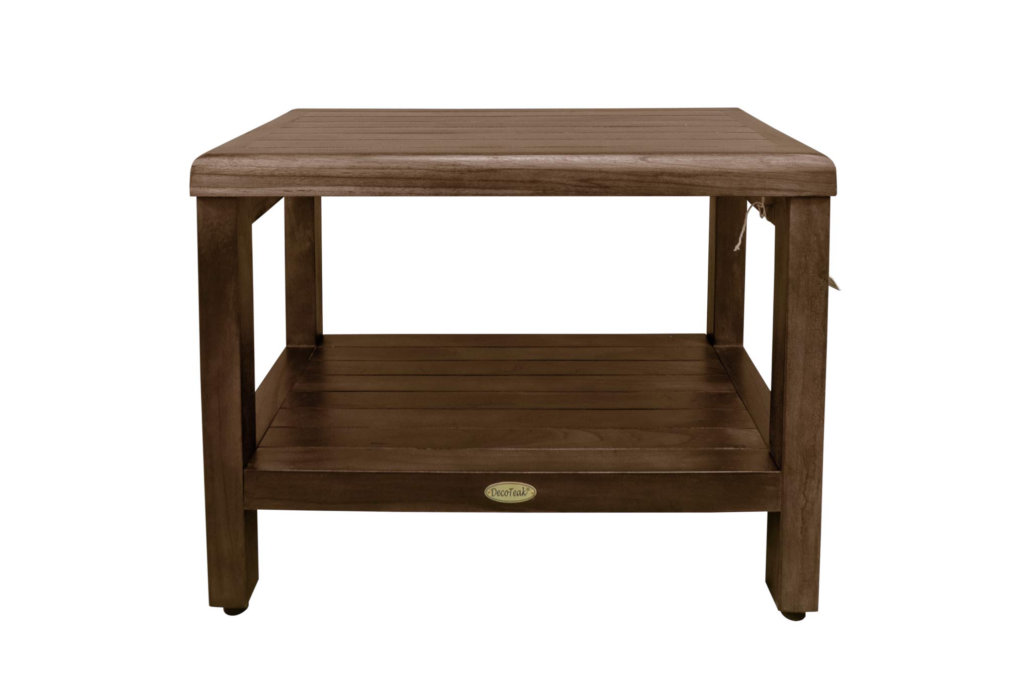 DecoTeak Teak Wood Shower Bench Natural Wood Seat Shower stool with Shelf Eleganto Armless Shower Bench for Indoors and Outdoors - 24 inches Length