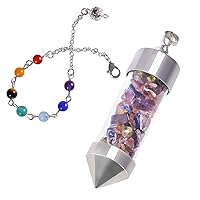 TUMBEELLUWA Healing Stone Chip 7 Chakra Pendulum Crystal Pendant Wish Bottle Necklace Dowsing Amulet