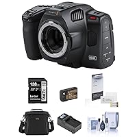 Blackmagic Design Pocket Cinema Camera 6K Pro Bundle with 128GB SD Card, Shoulder Bag, Charger, Extra Battery, Screen Protector, Cleaning Kit