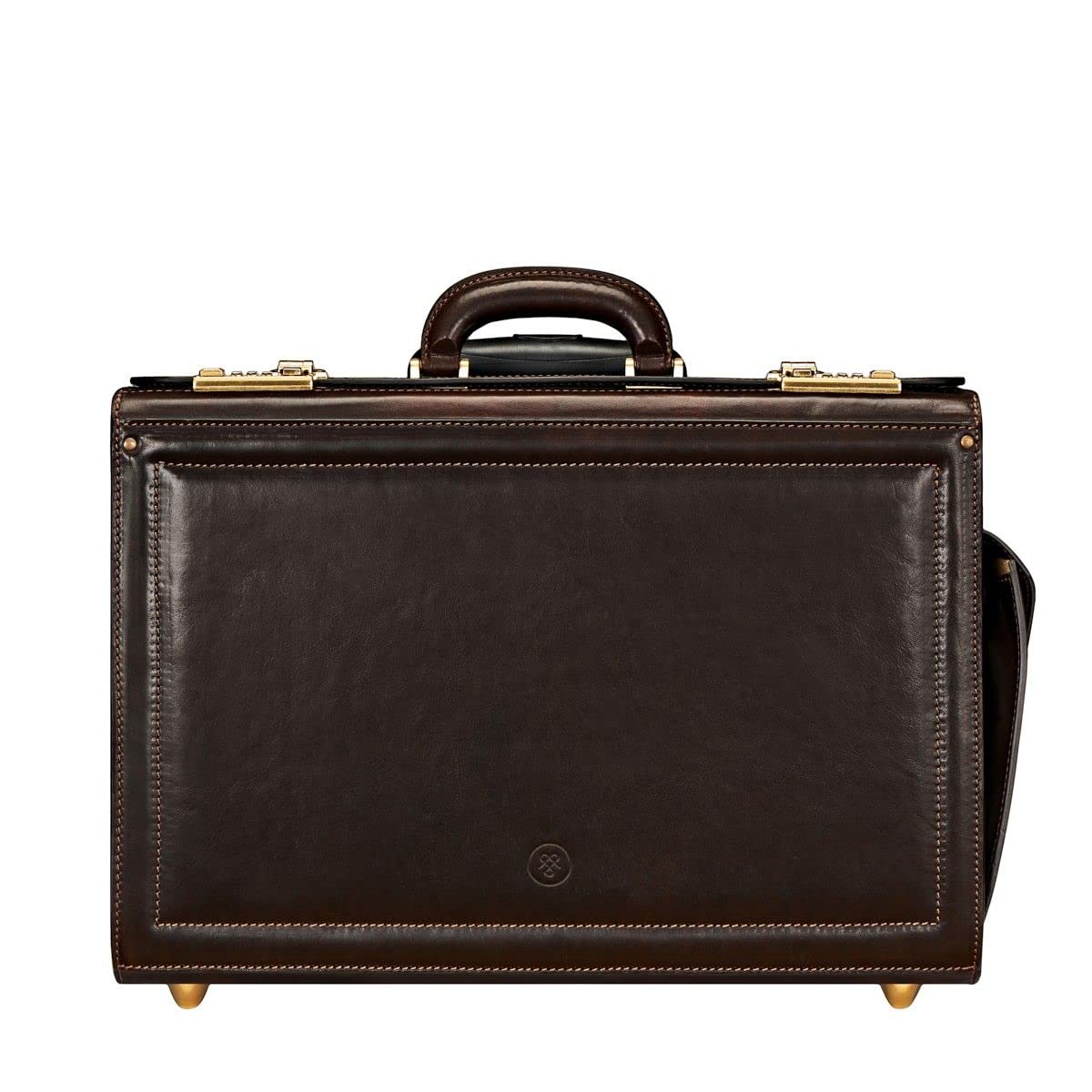 Maxwell Scott | Personalized Mens Luxury Leather Pilot/Catalog Attaché Case with Wheels | The VareseW | Classic Business Travel Bag | Dark Chocolate Brown