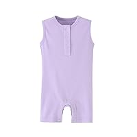 Teach Leanbh Baby Romper Cotton Sleeveless Button Down One Piece Linen Jumpsuit Coverall 3-24 Months (Purple, 6-12 Months)