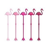 TrueZoo Pink Flamingo Stir Sticks 5 Pcs - Extra Long Cocktail Drink Stirrers Swizzle Sticks, Reusable Beverage Stirrers for Cocktails, Coffee, Tea - Set of 5, Multicolor
