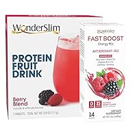 WonderSlim Berry FAST-BOOST Energy Drink Mix & Berry Blend Protein Fruit Drink Bundle