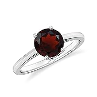 Natural Garnet Solitaire Ring for Women Girls in Sterling Silver / 14K Solid Gold/Platinum