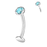 ZS ASTM F136 Titanium Belly Button Ring, 14G Cubic Zirconia Navel Jewelry, 6/8/10/12/14MM Internally Threaded Long Bar Navel Barbell Stud Flat Back Belly Piercing