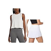 BALEAF Tennis Skirt & Cropped Workout Tank Tops for Women Size S White