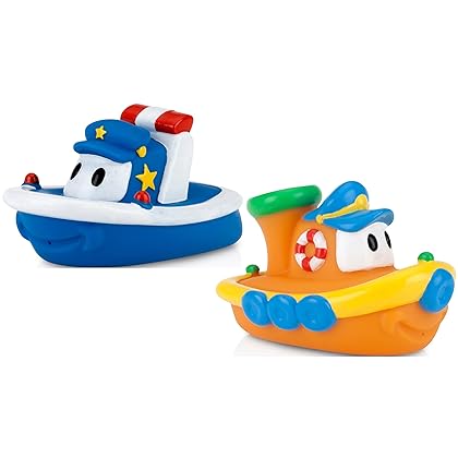 Nuby 2-Pack Tub Tugs Floating Boat Bath Toys, Colors May Vary, (Pack of 2)