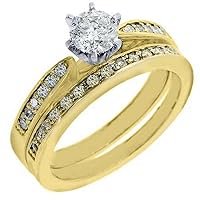 14k Yellow Gold Round Diamond Engagement Ring Wedding Band Bridal Set 1 Carat
