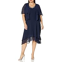 S.L. Fashions Women's Midi Length Beaded V-Neck Tiered Dress with Cascade Jacket