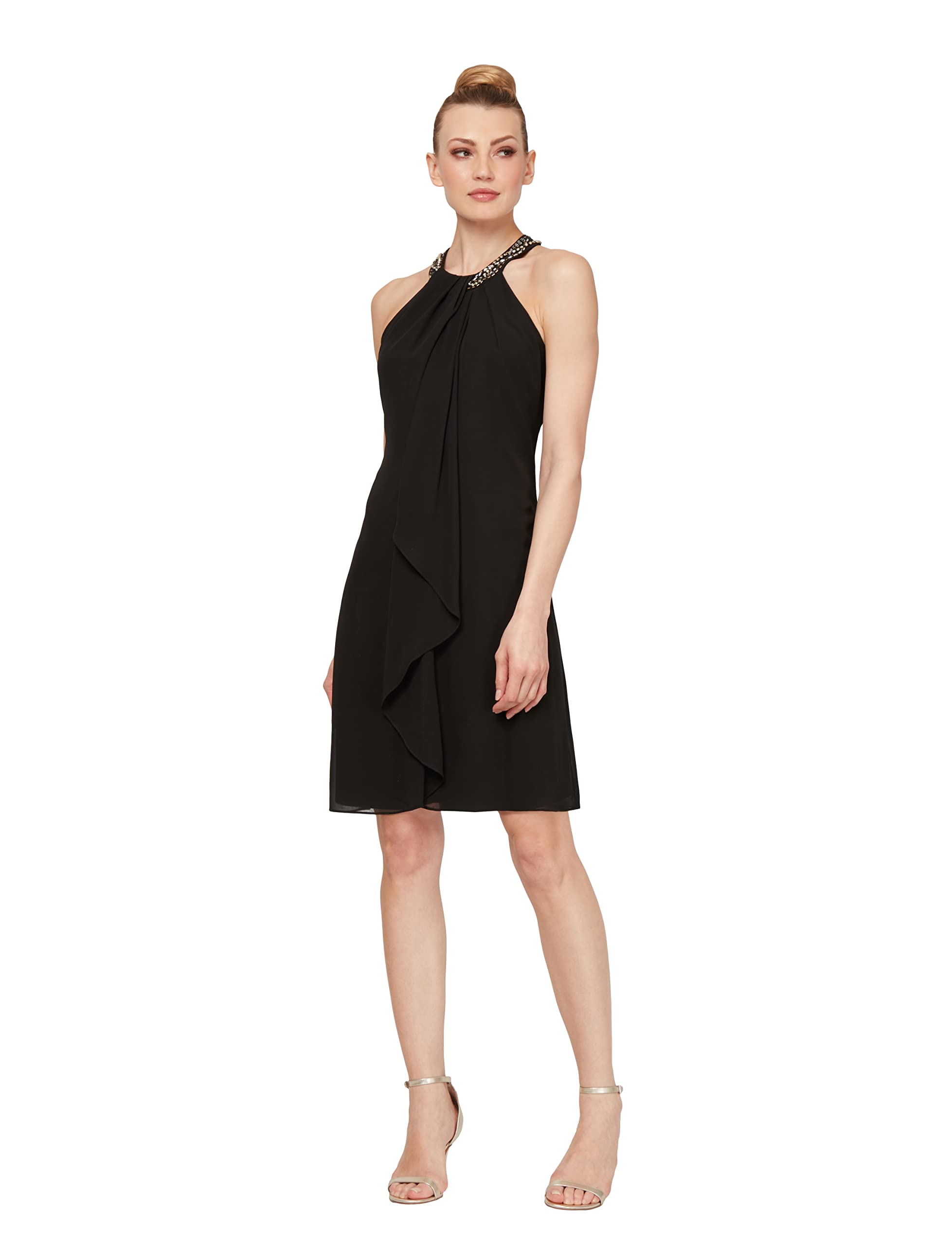 S.L. Fashions Women's Jewel Neck Halter Dress (Petite and Regular)