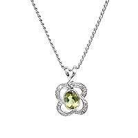 925 Sterling Silver Natural Peridot and White Topaz Gemstone Designer Pendant With Chain 925 Hallmarked Jewelry | Gifts For Women And Girls