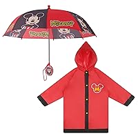 Disney Boys' Little Umbrella and Poncho Raincoat Set, Mickey Mouse Rain Wear for Toddler 2-3 Or Kids 4-7