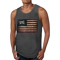 WENKOMG1 Patriotic Tank Tops for Men USA Flag Printed 1776 Workout Tee 4th of July Sleeveless Round Neck Muscle Shirt